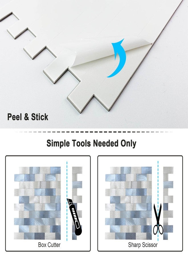BeNice Peel and Stick Backsplash Metal Tiles Sticker Brick Panel for Kitchen Wall Self Adhesive Subway Metallic Mosaic(Blue Blend,10 Sheets) - Image 5