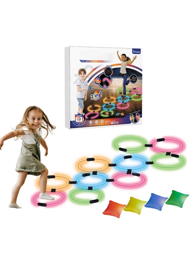 Home Smart Light hopscotch and light beanbag 2in 1 for Toddlers 14pcs set Light hopscotch and light beanbag sandbags and flash rings perfect for gift. - Image 1