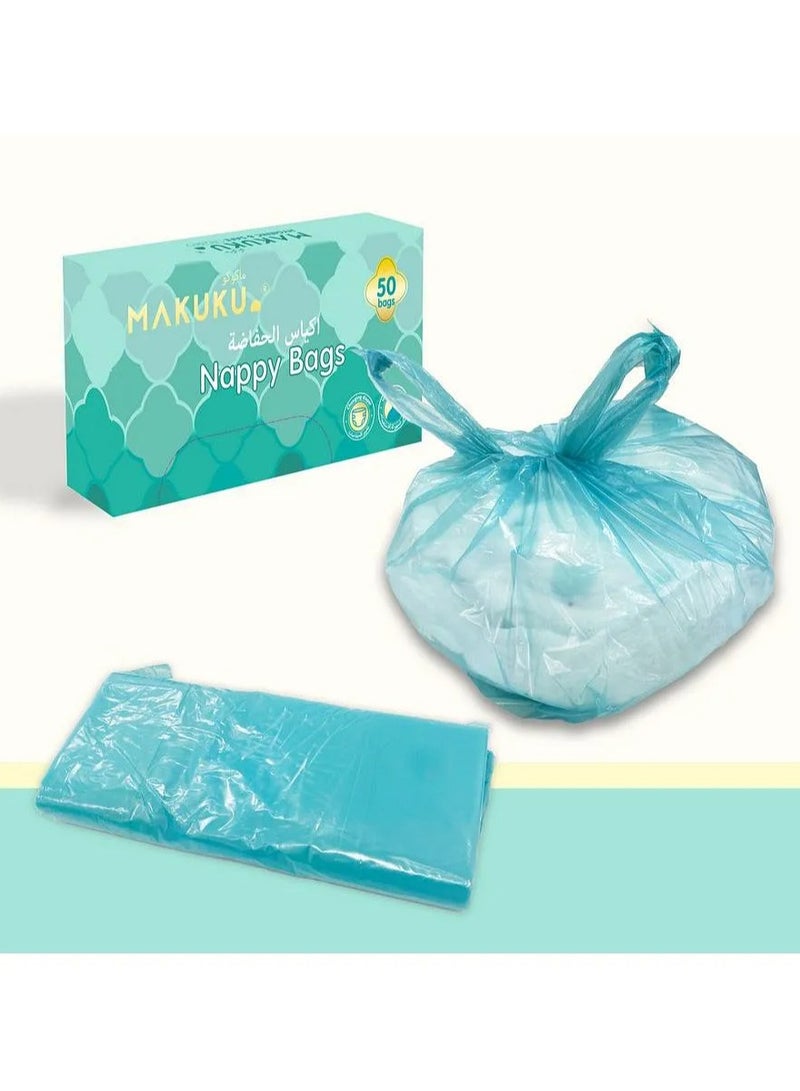 Makuku حقائب حفاضات ماكوكو، حقائب حفاضات قابلة للتخلص، برائحة خفيفة، مقابض سهلة الربط، تقضي على الروائح، 0 شهور فما فوق، عبوة من 50 - أخضر - Image 2