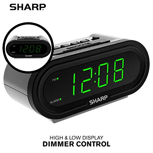 Sharp Digital Alarm with AccuSet - Automatic Smart Clock, Never Needs Setting - Great for Seniors, Kids, and Everyone who Doesn't Want to Set a Clock! Silver Case with Green LEDs - Image 5
