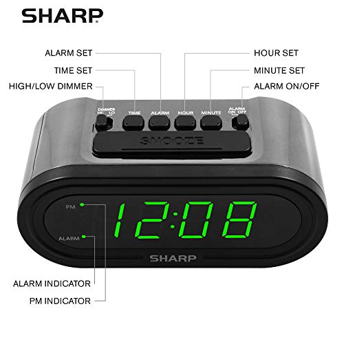 Sharp Digital Alarm with AccuSet - Automatic Smart Clock, Never Needs Setting - Great for Seniors, Kids, and Everyone who Doesn't Want to Set a Clock! Silver Case with Green LEDs - Image 3