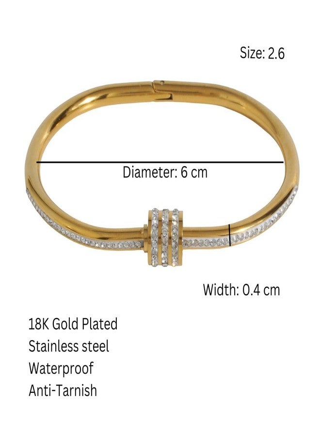 Aaishwarya Anti-Tarnish, Stainless Steel, Waterproof Bangle with Zircon and Barrel Clasp |18K Plated | Bracelets Women and Girls | Gift For Her (Gold) - Image 5