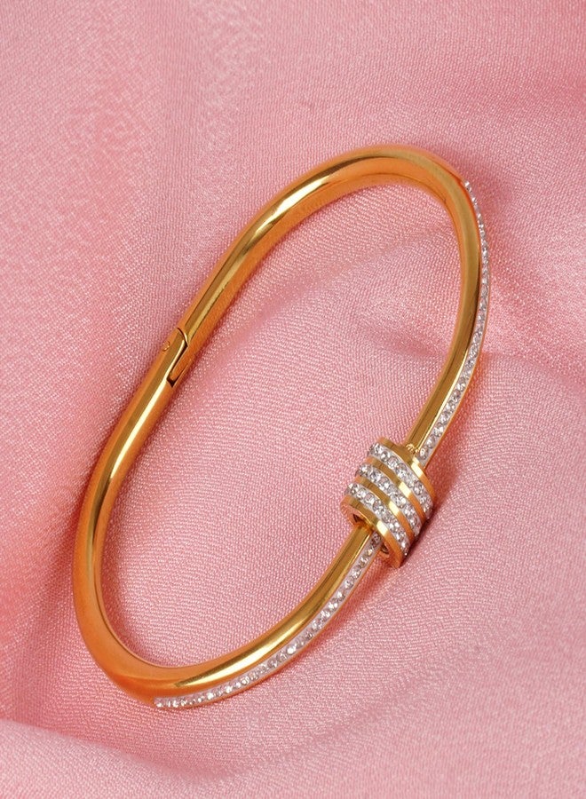 Aaishwarya Anti-Tarnish, Stainless Steel, Waterproof Bangle with Zircon and Barrel Clasp |18K Plated | Bracelets Women and Girls | Gift For Her (Gold) - Image 2