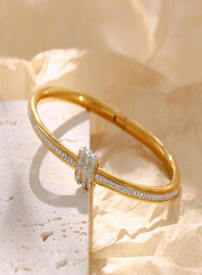Aaishwarya Anti-Tarnish, Stainless Steel, Waterproof Bangle with Zircon and Barrel Clasp |18K Plated | Bracelets Women and Girls | Gift For Her (Gold) - Image 4