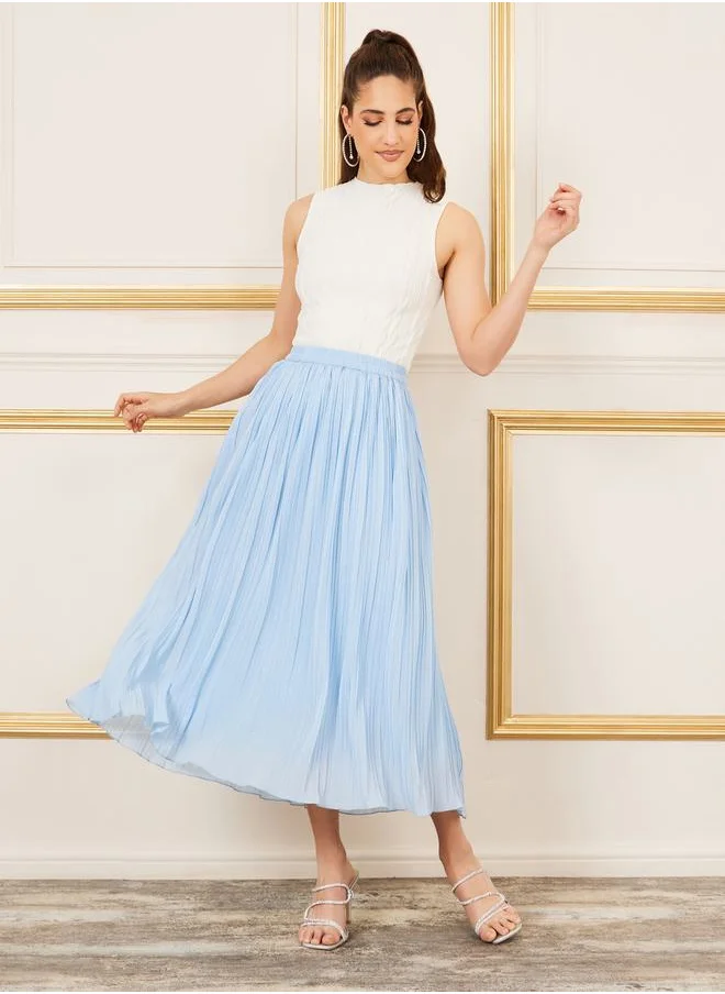 Styli Embellished Pleated Midi Skirt