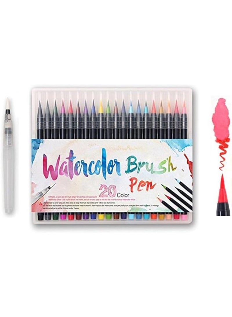 YelaJoy 20 Colors Watercolor Brush Pens Set, Dual Tip Flexible Brush & Fine Liner Markers, for Coloring Books, Manga, Calligraphy, Sketching, Safe for Kids & Adults - Image 1