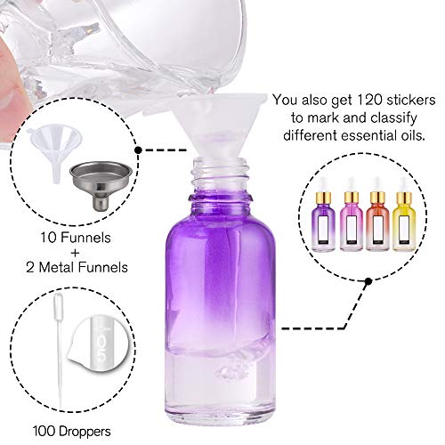 PrettyCare Glass Eye Dropper Bottles 99 Pack, 1oz (30ml) Rainbow Empty Thick Bottles Bulk with Leakproof Golden Caps - With Labels & Funnels for Storage, Travel, Essential Oils, Cuticle, Tinctures - Image 5
