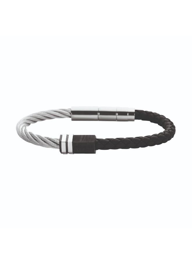CERRUTI 1881 CERRUTI HEXA SS BLK LEATHER BRACELET  - Image 1