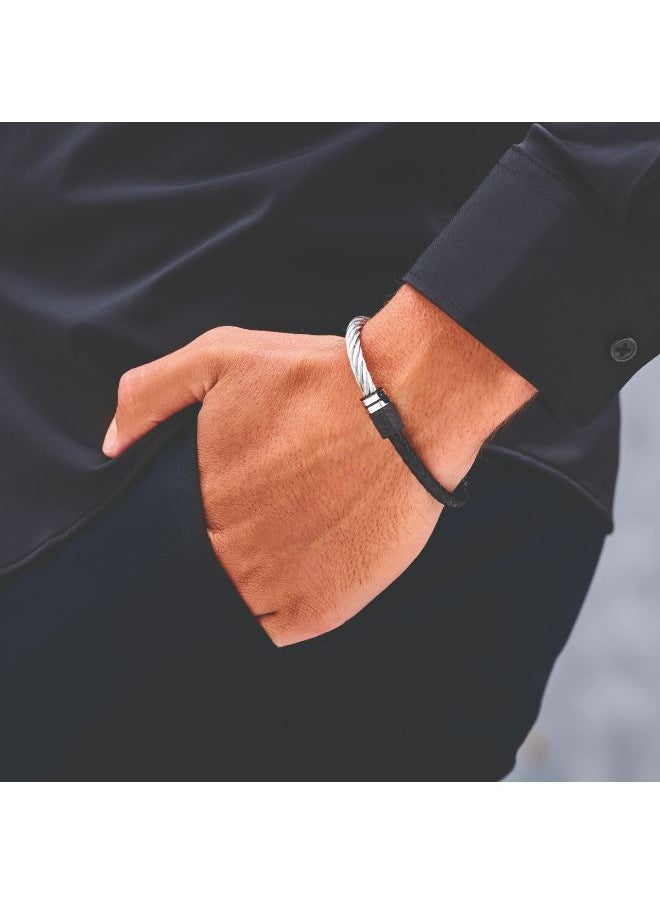 CERRUTI 1881 CERRUTI HEXA SS BLK LEATHER BRACELET  - Image 4