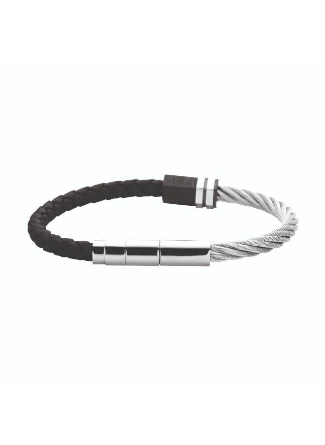 CERRUTI 1881 CERRUTI HEXA SS BLK LEATHER BRACELET  - Image 2