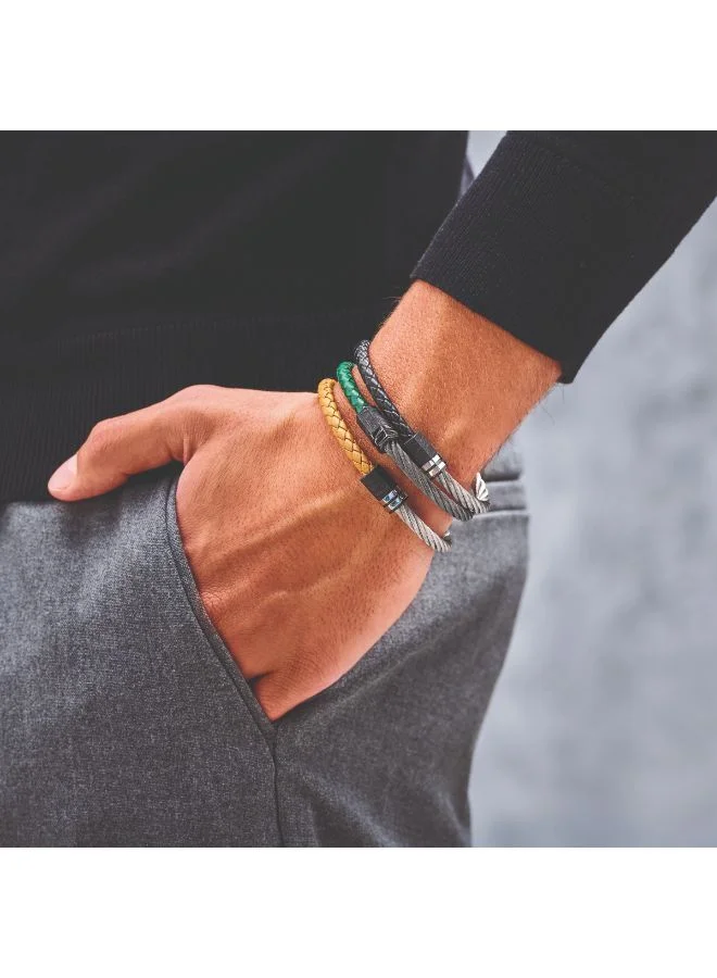 CERRUTI 1881  Hexa White Twisted Cord and Black Leather Bracelet for Men 180mm for Men | Best Price UAE