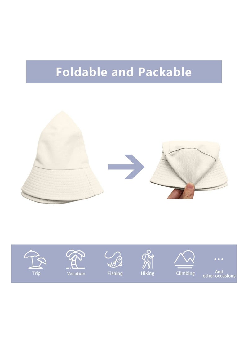 Sun Hat, Beach Cap Bucket Hat Adjustable Kids Summer Outdoor Baby Sun Protection, for Kid Girl Boy UPF 50+ Cotton, Creamy-White - Image 3