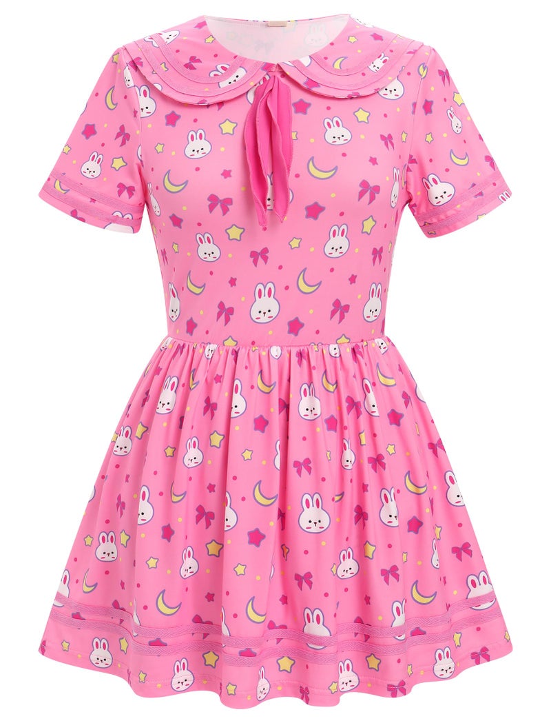 ABAFIP Women's One Piece Bodysuit Pajamas Romper Cute Short Sleeve Doll Collar Pjs Nightwear Rompers Dress Rose Medium - Image 1