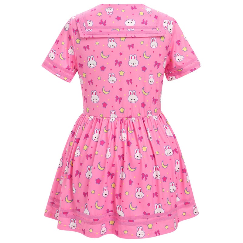 ABAFIP Women's One Piece Bodysuit Pajamas Romper Cute Short Sleeve Doll Collar Pjs Nightwear Rompers Dress Rose Medium - Image 2