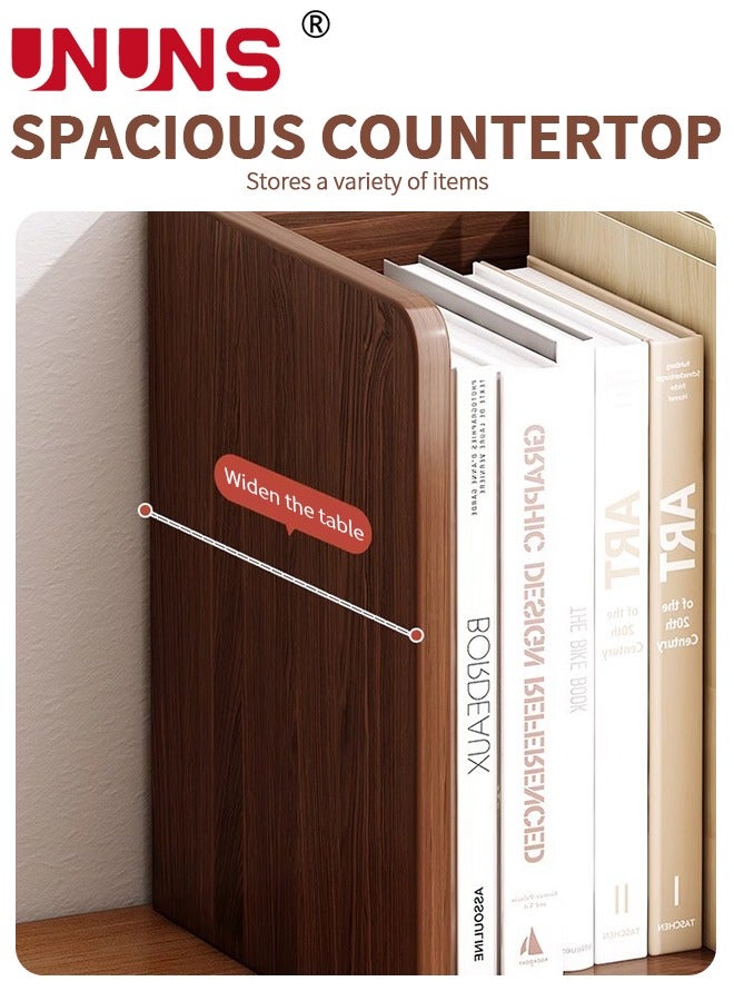 UNUNS Desktop Shelf Organizer,Six Compartments Wood Display Desk Shelf with Drawer,Office Storage Rack Tabletop Bookshelf Multipurpose Shelves For Home Decor,Office,Gifts,Brown - Image 3