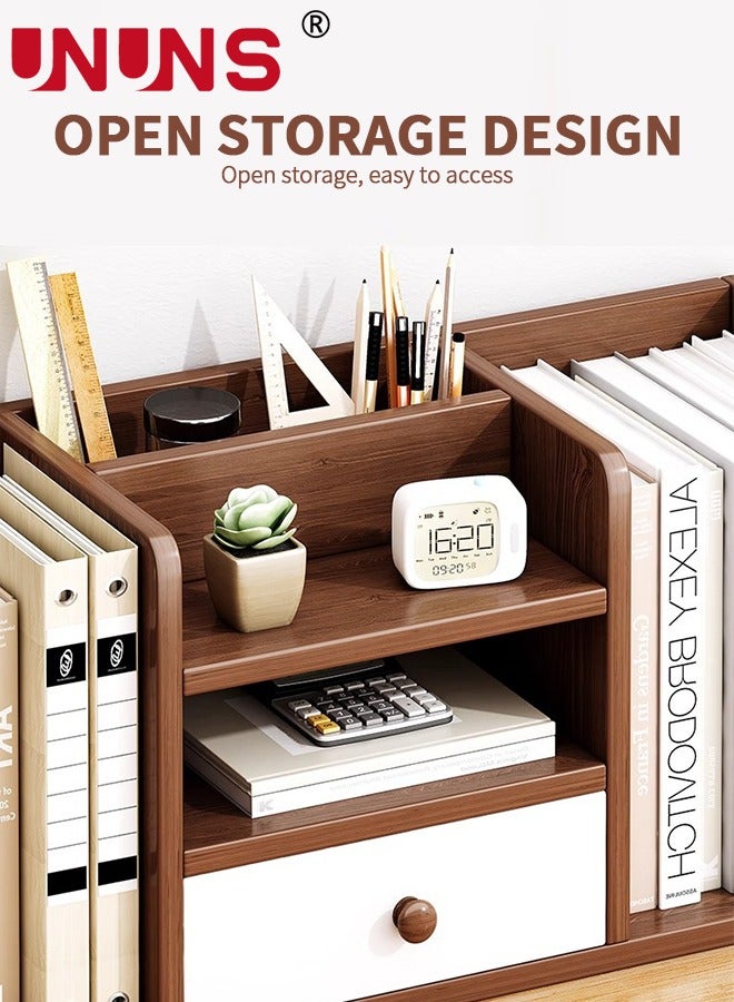 UNUNS Desktop Shelf Organizer,Six Compartments Wood Display Desk Shelf with Drawer,Office Storage Rack Tabletop Bookshelf Multipurpose Shelves For Home Decor,Office,Gifts,Brown - Image 4