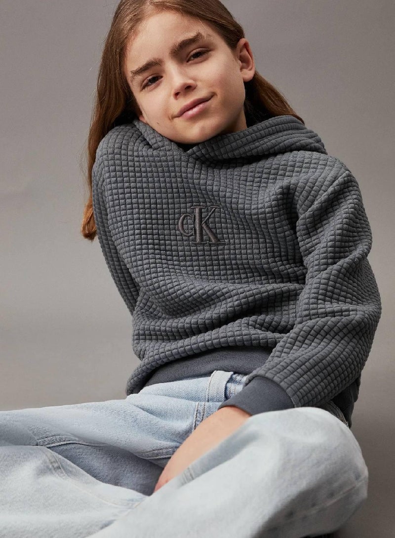 كالفن كلاين جينز هودي مبطن من قماش الجاكار مزين بشعار - Image 1