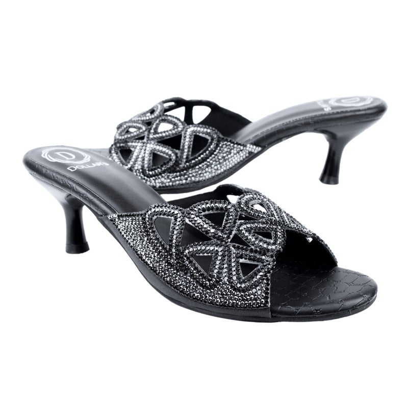 Dollar's Fashion Amina Women Heels, Synthetic Leather Block Heel Sandals, Embellished Upper Slip On Design, Dressy Party Heels for Women, Occasion Footwear - Image 1