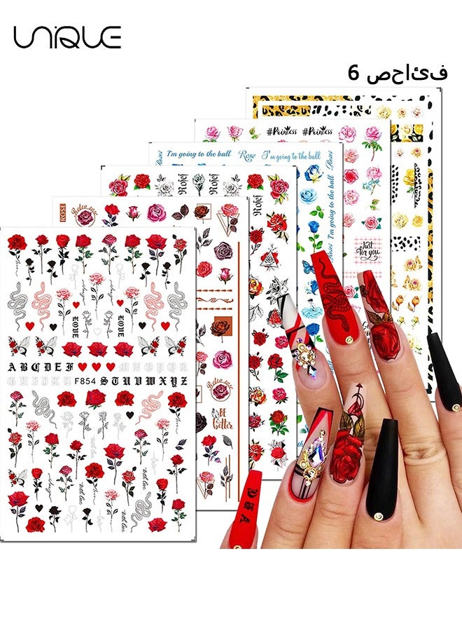 يونيك 6 أوراق روز مسمار الفن ملصقات، 3D الأزرق الوردي الأحمر روز مسمار زيني، ثعبان ورقة فراشة الأزهار مسمار تصميم زين مسمار الديكور - Image 1