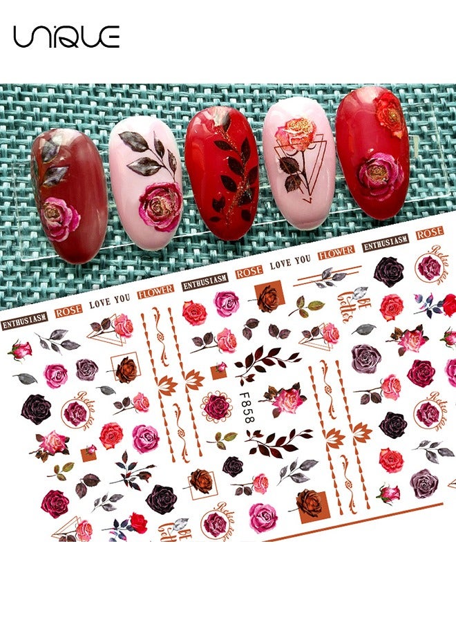يونيك 6 أوراق روز مسمار الفن ملصقات، 3D الأزرق الوردي الأحمر روز مسمار زيني، ثعبان ورقة فراشة الأزهار مسمار تصميم زين مسمار الديكور - Image 4