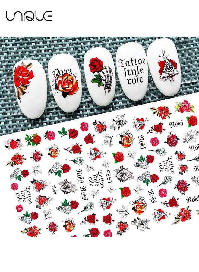 يونيك 6 أوراق روز مسمار الفن ملصقات، 3D الأزرق الوردي الأحمر روز مسمار زيني، ثعبان ورقة فراشة الأزهار مسمار تصميم زين مسمار الديكور - Image 3