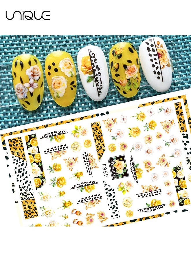 يونيك 6 أوراق روز مسمار الفن ملصقات، 3D الأزرق الوردي الأحمر روز مسمار زيني، ثعبان ورقة فراشة الأزهار مسمار تصميم زين مسمار الديكور - Image 5