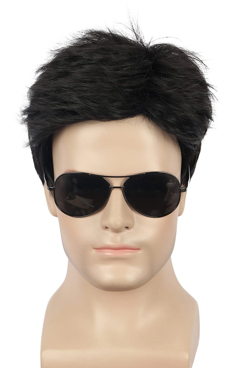 yuehong Men Short Black Wig Cosplay Halloween Costume Hair Wig Heat Resistant Wigs