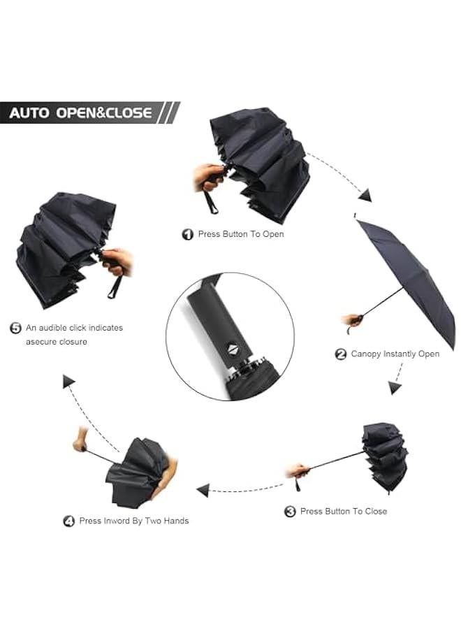 HOOKOR Travel Umbrella,12 Ribs Compact Windproof Folding Black Umbrella,Automatic Umbrellas for Rain,Sun,Backpack,Car,Travel,Golf.  - Image 4
