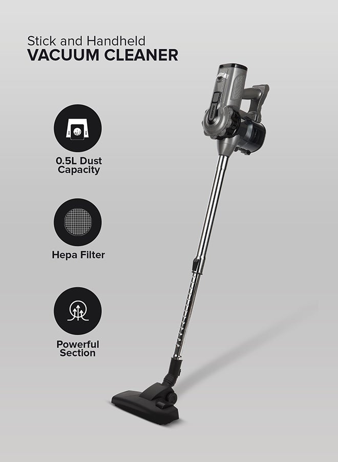 Stick and Handheld Vacuum Cleaner, Cyclonic Filtration System, Plastic with HEPA Filter/ Perfect for Home, Office, Apartments/ Easy to Use Model, Low Noise Design 0.5 L 800 W GVC19036 Black and Silver