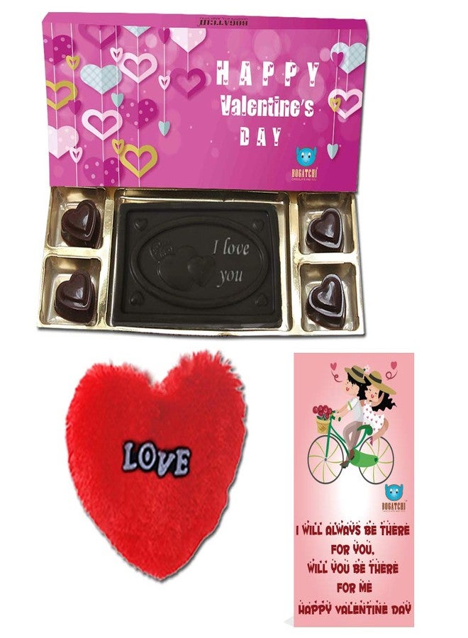 BOGATCHI Valentine Chocolates Gift Pack for Girlfriend, I Love You Bar + 4 Chocolae Hearts + Free V-Day Card + Free Fur Heart - Image 1