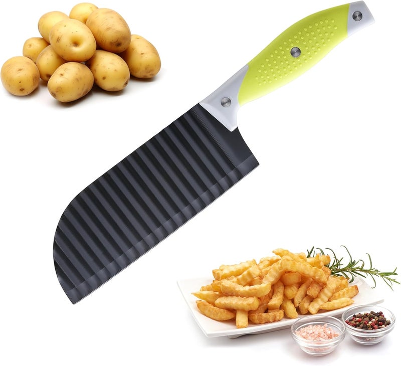 VRUIFA Crinkle Cutter for Veggies, French Fry Cutter for Potatoes, Cucumber, Carrot and Fruit, Stainless Steel Wave Fries Cutter Slicer With Non-slip Handle, Dishwasher Safe - Image 1