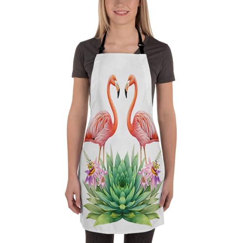 Moslion Flamingo Apron 31x27 Inch Tropical Love Birds Feather Romance Brushstroke Splash Watercolor Kitchen Chef Waitress Cook Aprons Bib with Adjustable Neck for Women Men Girls - Image 2