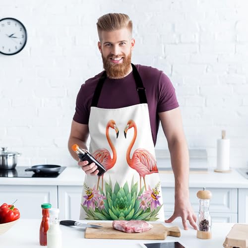 Moslion Flamingo Apron 31x27 Inch Tropical Love Birds Feather Romance Brushstroke Splash Watercolor Kitchen Chef Waitress Cook Aprons Bib with Adjustable Neck for Women Men Girls - Image 3