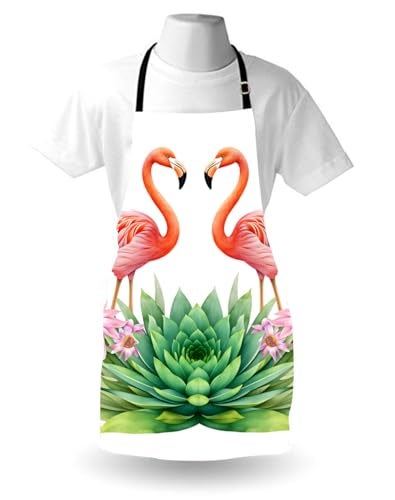 Moslion Flamingo Apron 31x27 Inch Tropical Love Birds Feather Romance Brushstroke Splash Watercolor Kitchen Chef Waitress Cook Aprons Bib with Adjustable Neck for Women Men Girls - Image 4
