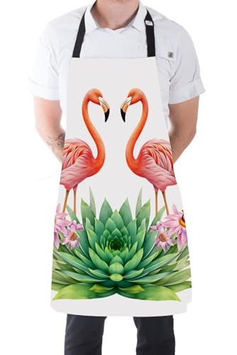 Moslion Flamingo Apron 31x27 Inch Tropical Love Birds Feather Romance Brushstroke Splash Watercolor Kitchen Chef Waitress Cook Aprons Bib with Adjustable Neck for Women Men Girls - Image 5