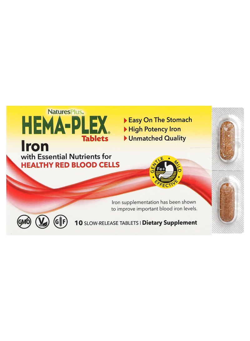 Hema-Plex, Iron with Essential Nutrients for Healthy Red Blood Cells , 10 Slow Release Tablets