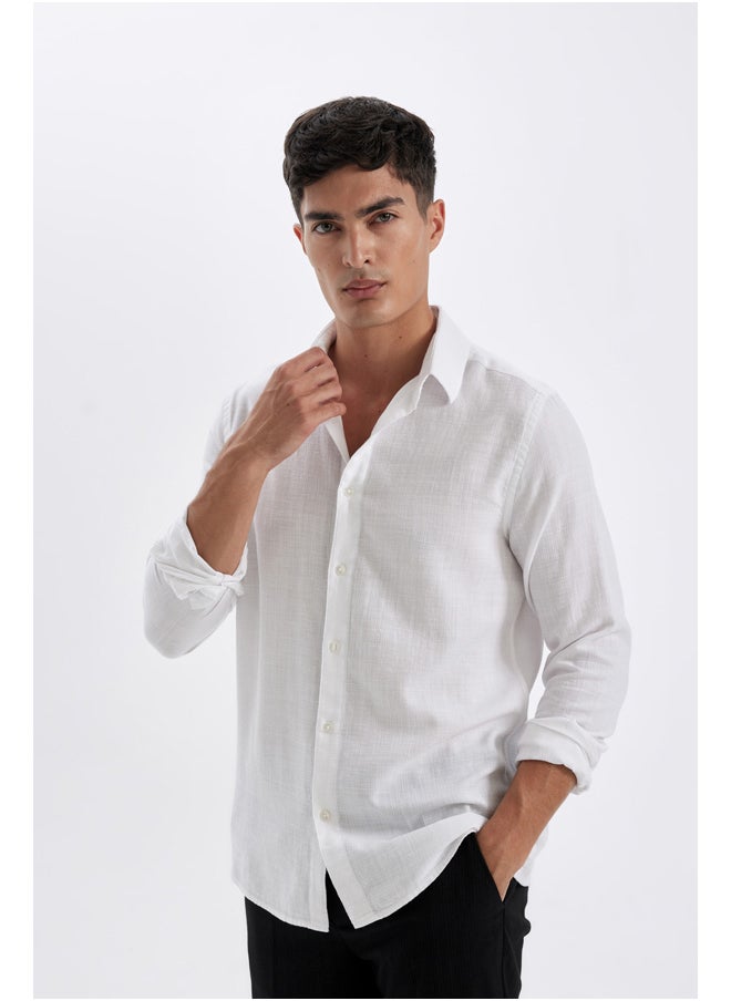 DeFacto Man Woven Modern Fit Polo Neck Long Sleeve Shirt  - Image 2