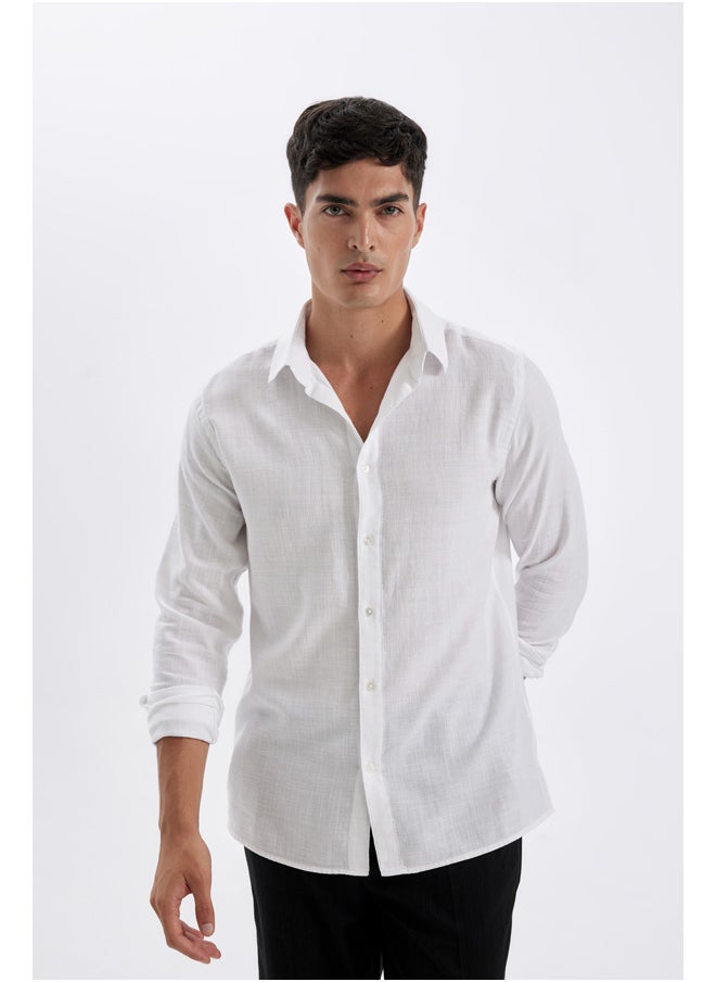 DeFacto Man Woven Modern Fit Polo Neck Long Sleeve Shirt  - Image 3