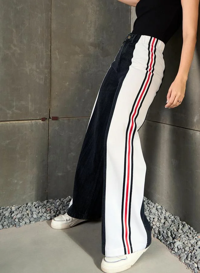 SASSAFRAS Sassafras Black Washed Side Tape Wide Leg Jeans