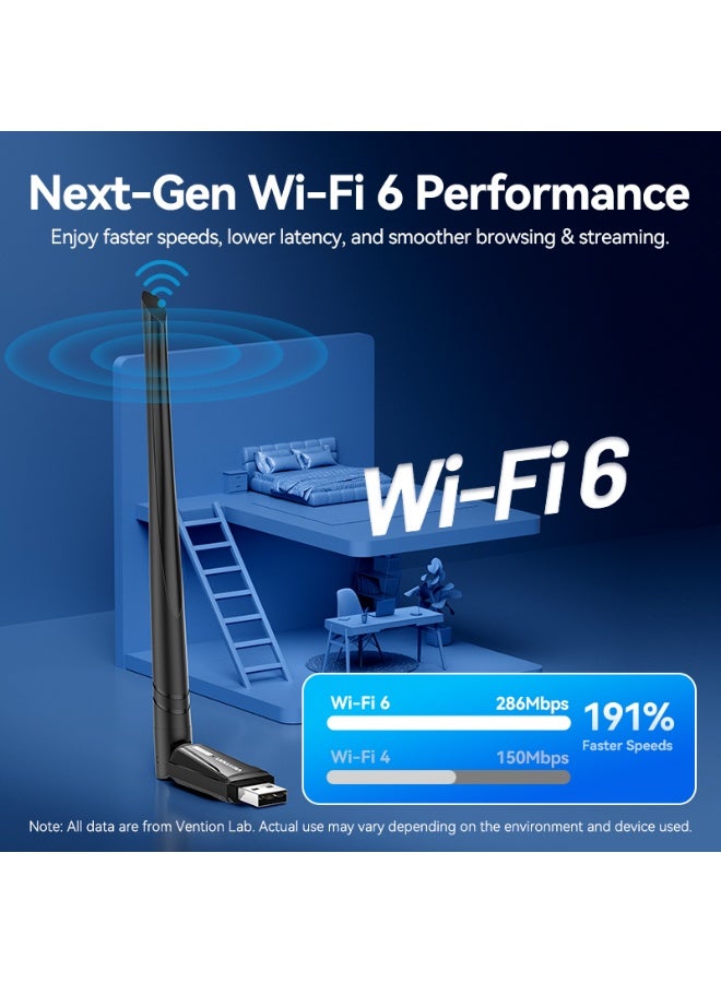 VENTION AX300 USB Wi-Fi Single Band Adapter With High Gain Antenna Black Model #KDVB0 - Image 4