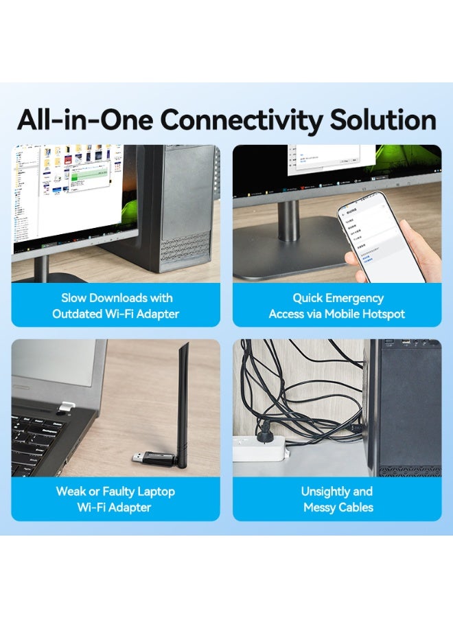 VENTION AX300 USB Wi-Fi Single Band Adapter With High Gain Antenna Black Model #KDVB0 - Image 3