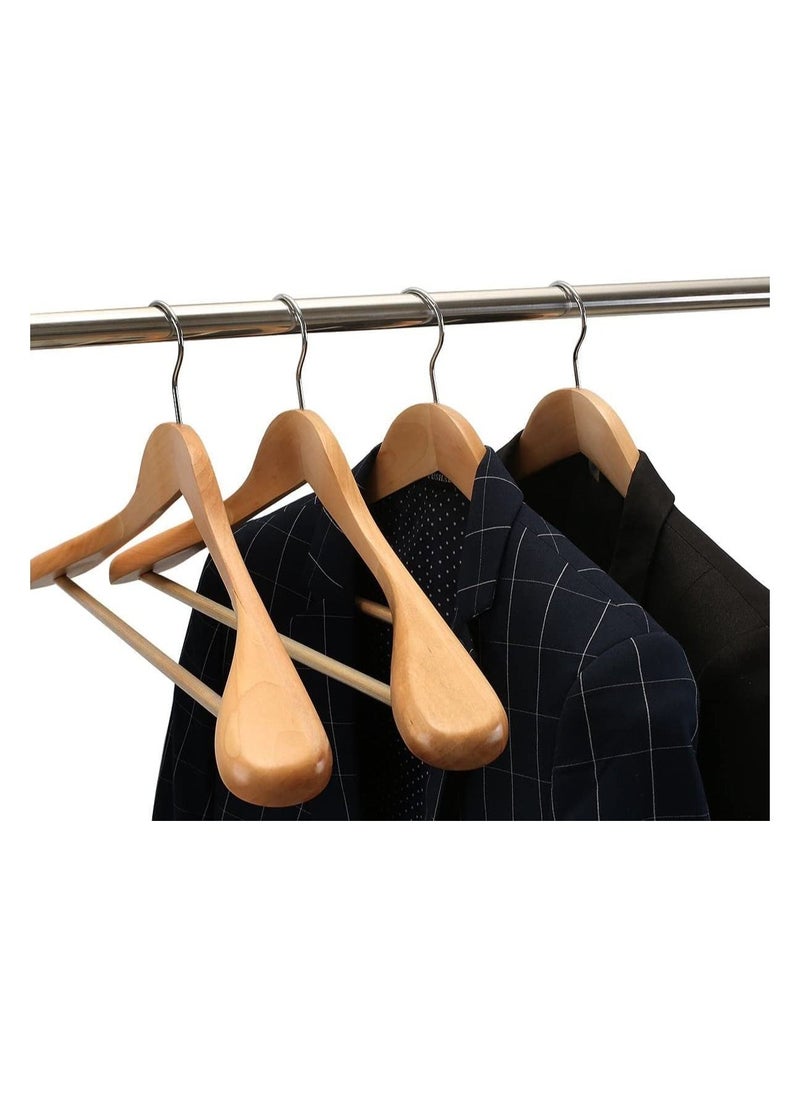 AXENTURE - 44.5cm Natural Wooden Suit Hangers with Wide Shoulder,Coat Hanger with Non Slip Pants Bar, for Jacket Trousers,Coat,360° Swivel Hook 5PCS - Image 1