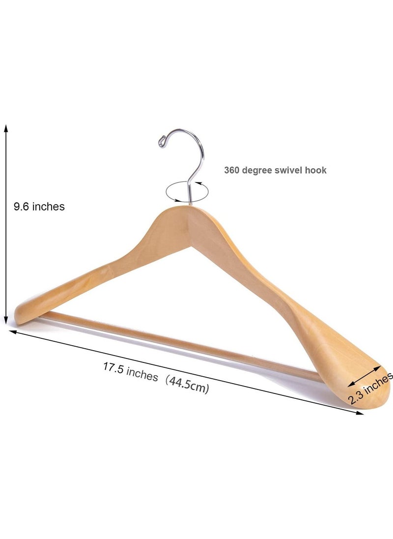 AXENTURE - 44.5cm Natural Wooden Suit Hangers with Wide Shoulder,Coat Hanger with Non Slip Pants Bar, for Jacket Trousers,Coat,360° Swivel Hook 5PCS - Image 1