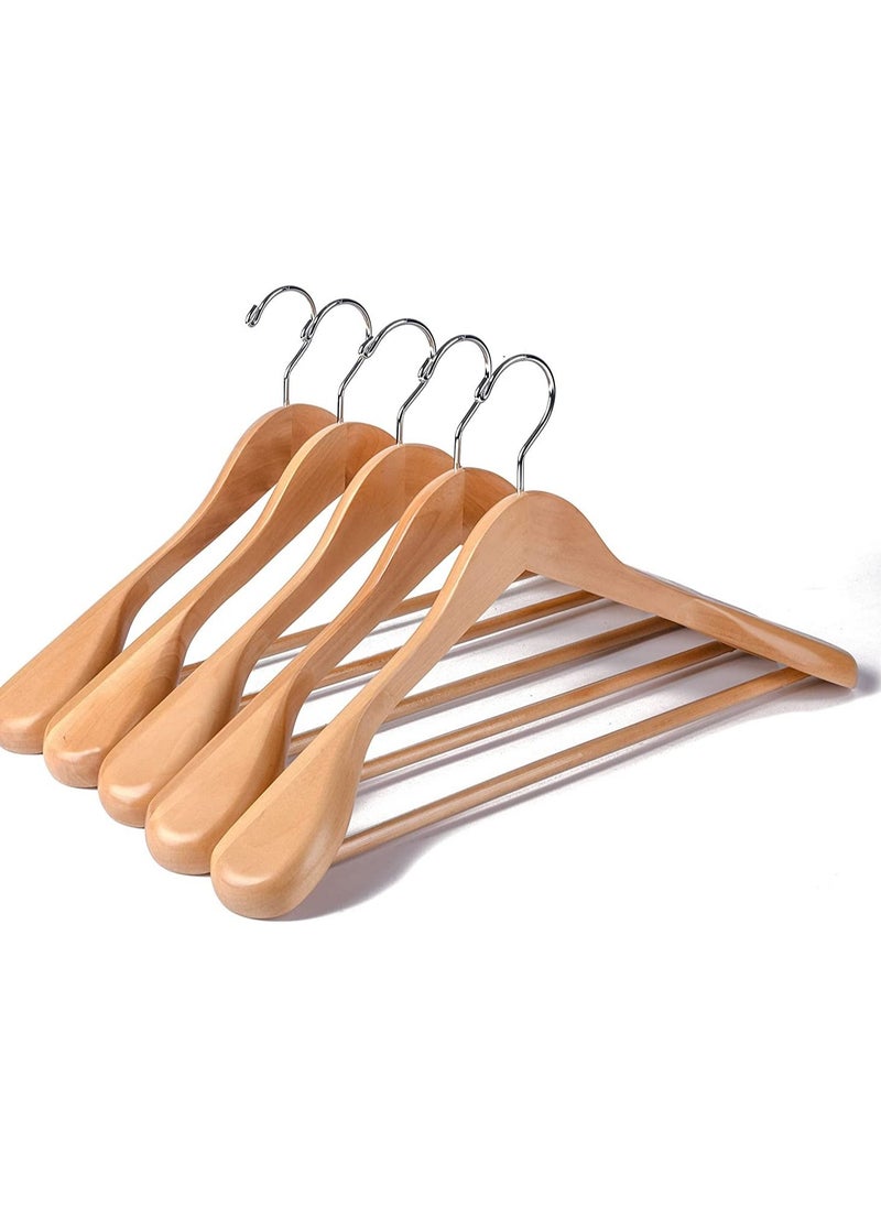 AXENTURE - 44.5cm Natural Wooden Suit Hangers with Wide Shoulder,Coat Hanger with Non Slip Pants Bar, for Jacket Trousers,Coat,360° Swivel Hook 5PCS - Image 1