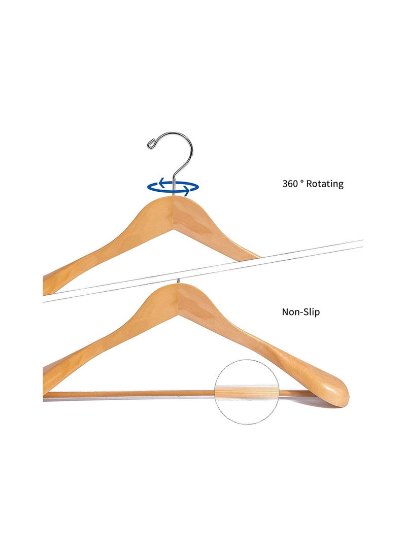 AXENTURE - 44.5cm Natural Wooden Suit Hangers with Wide Shoulder,Coat Hanger with Non Slip Pants Bar, for Jacket Trousers,Coat,360° Swivel Hook 5PCS - Image 1