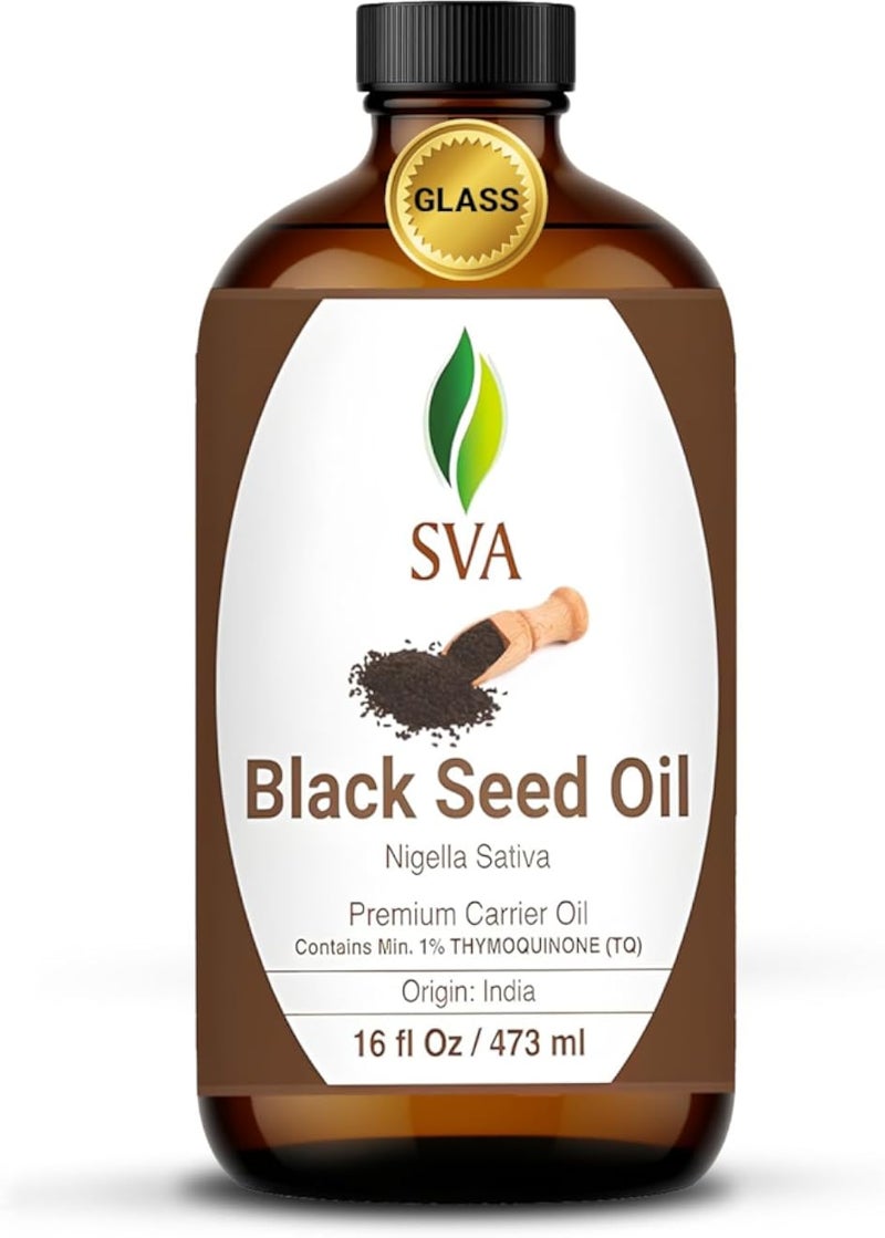 SVA Organics Organic Black Seed Carrier Oil, Authentic &amp; Premium Therapeutic Grade Cold Pressed, Unrefined, Best for Skin, Hair Clear 1 Pound (Pack of 1)