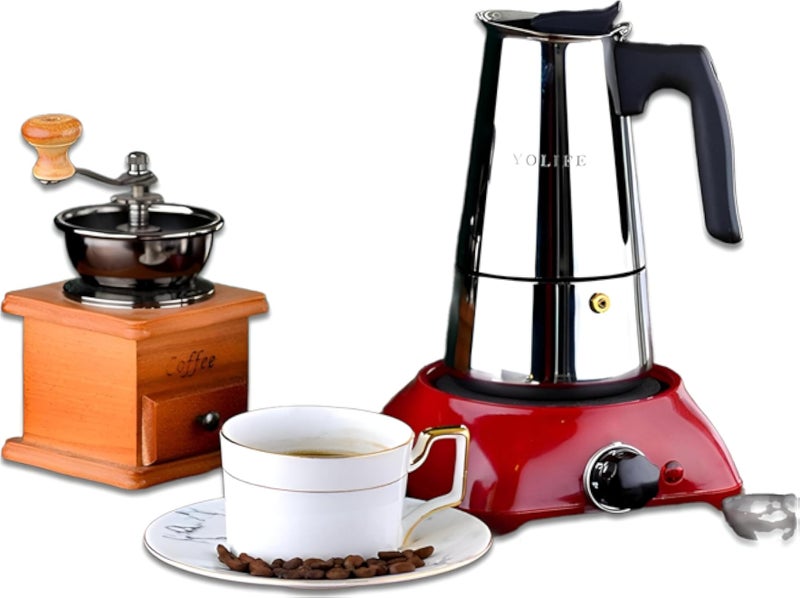 ماكينة تحضير القهوة بالتقطير - اكتشف متعة تحضير القهوة على الموقد مع ماكينة الإسبريسو الصغيرة الخاصة بنا، والتي تتيح لك تحضير كوبين من الإسبريسو أو الكابتشينو أو اللاتيه في دقائق.