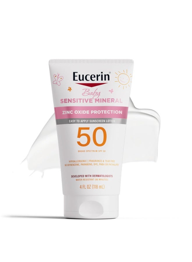 Eucerin, Baby, Sensitive Mineral Sunscreen Lotion, SPF 50, Fragrance Free, 4 fl oz (118 ml) - Image 1