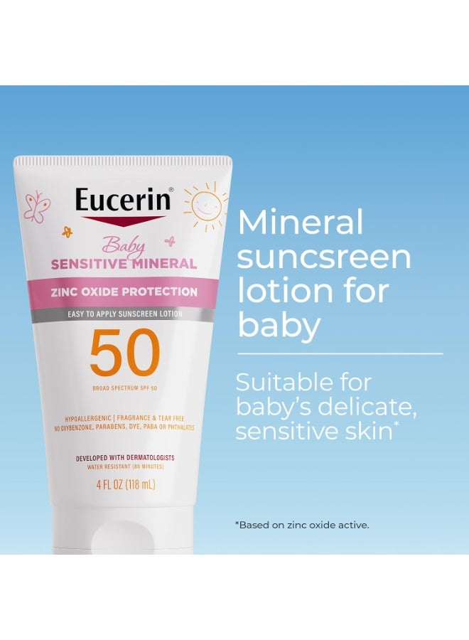 Eucerin, Baby, Sensitive Mineral Sunscreen Lotion, SPF 50, Fragrance Free, 4 fl oz (118 ml) - Image 2