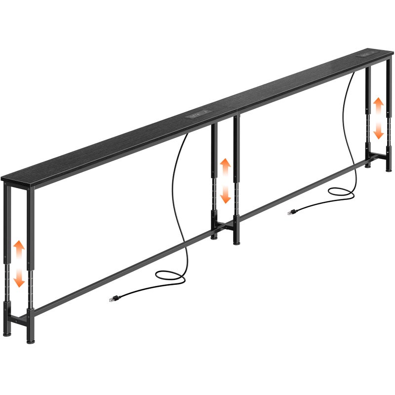 Huuger 102.4 Inch Sofa Table with Power Outlets, 23.9â€™â€™-34.4â€™â€™ Height Adjustable Range, Behind Couch Table with USB-C Ports, Sofa Tables Narrow Long, Skinny Console Table, for Small Spaces, Black - Image 1